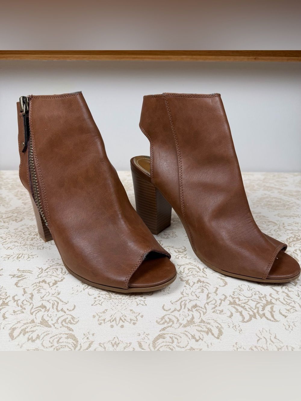 Madden Girl Women’s Open-Toe Block Heel Ankle Boots - Brown- 9